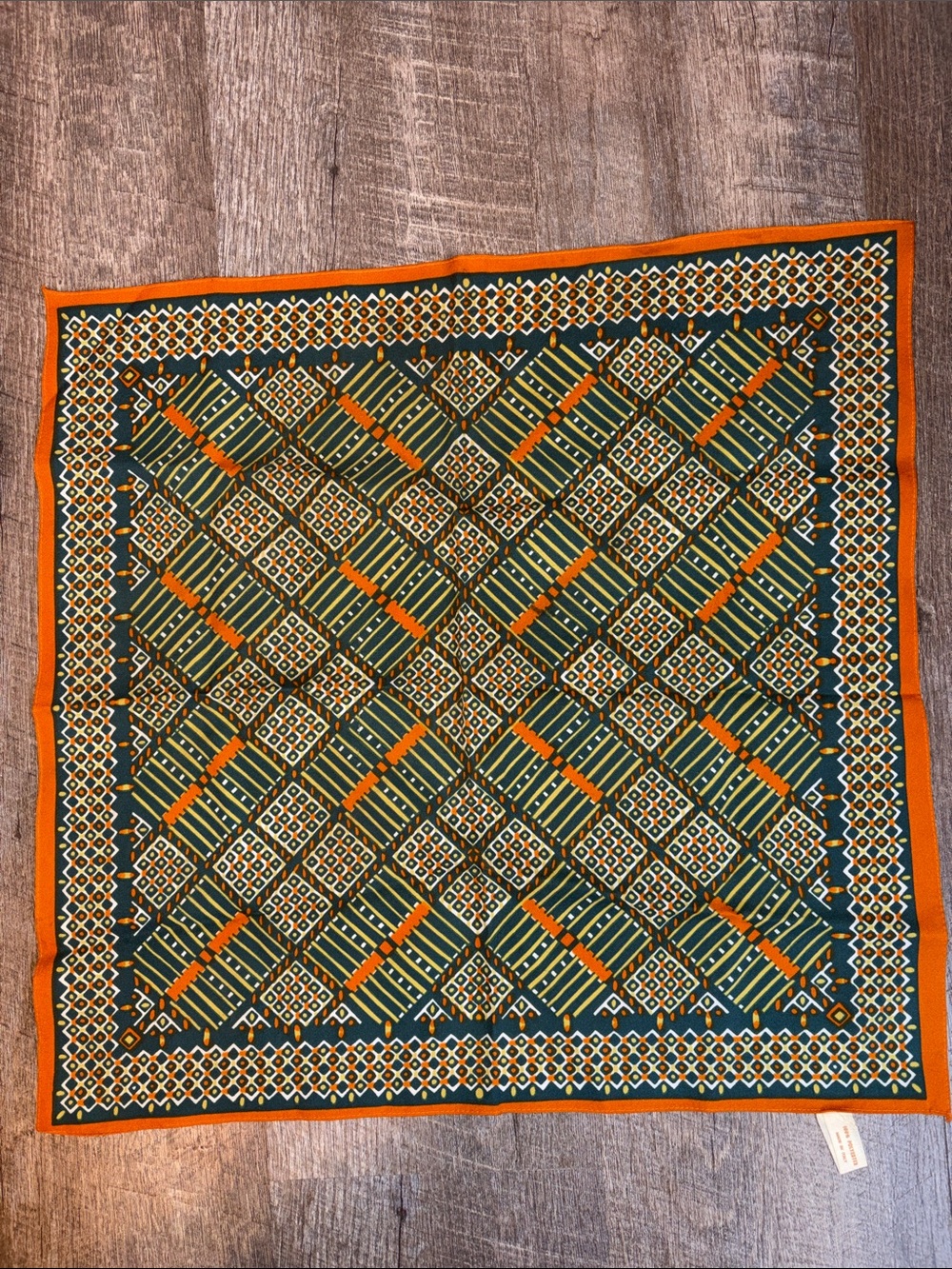 Vintage Made in Italy Green Orange Yellow White Square Scarf Wrap